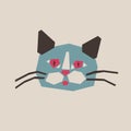 Cartoon head of cat in applique style. Retro vector illustration. Royalty Free Stock Photo
